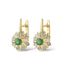 14K 585 Yellow Gold Sparkling Emerald Luxury Diamond Earrings