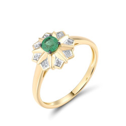 14K 585 Yellow Gold Sparkling Emerald Luxury Diamond Ring