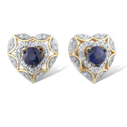 Natural Blue Sapphire Diamond 14K 585 Yellow Gold Earrings