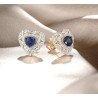 Natural Blue Sapphire Diamond 14K 585 Yellow Gold Earrings