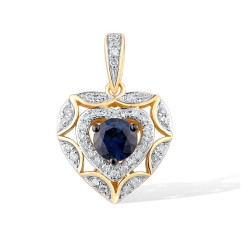 Natural Blue Sapphire Diamond 14K 585 Yellow Gold Pendant