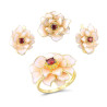 White enamel flower Garnet Gold plated Sterling sivler jewelry set