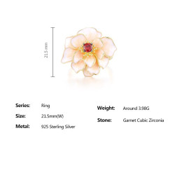 White enamel flower Garnet Gold plated Sterling sivler jewelry set