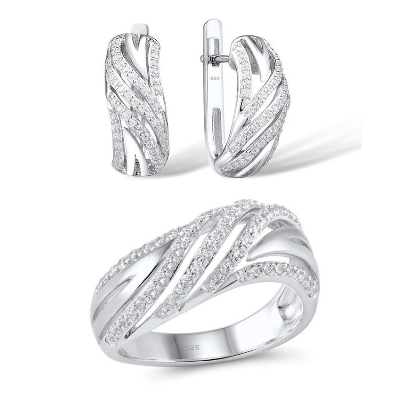 Sparkling white zircon Earring Ring Gold plated Sterling Silver