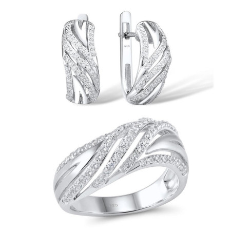 Sparkling white zircon Earring Ring Gold plated Sterling Silver