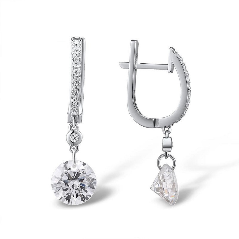 Dangle Earring Gold plated  Sterling Silver Sparkling white zircon