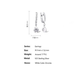 Dangle Earring Gold plated  Sterling Silver Sparkling white zircon