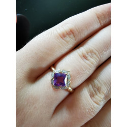 Genuine 14K Yellow Gold Ring Sparking Diamond Amethyst