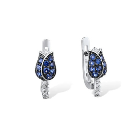 925 Sterling Silver Earrings Silver Blue Tulip Cubic Zirconia