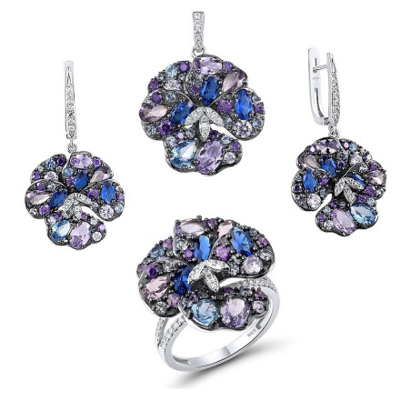 Multicolor Flower S925 sterling silver Gold plated jewelry set