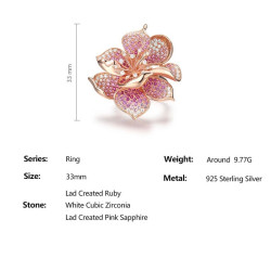 Том цэцгэн улаан ягаан цагаан циркон шигтгээтэй мөнгөн хослол