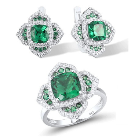 Green Emerald 18K gold plated  S925 Solid silver set
