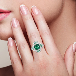 Ногоон маргад 18K алтаар бүрсэн S925 мөнгөн ээмэг бөгж хослол