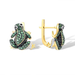 100% 925 Sterling Silver Shimmering Green Spinel Cute Frog set