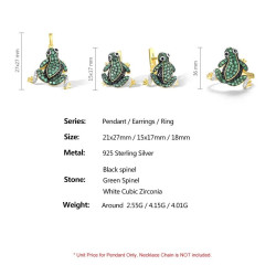 100% 925 Sterling Silver Shimmering Green Spinel Cute Frog set