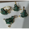 100% 925 Sterling Silver Shimmering Green Spinel Cute Frog set