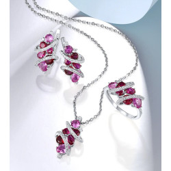 Created Ruby, Pink Sapphire  18K Gold plated Silver set