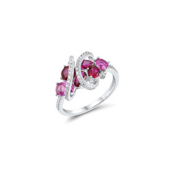 Created Ruby, Pink Sapphire  18K Gold plated Silver set