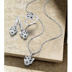 Leopard Green spinel Sterling Silver Ring Earrings Pendant  Set