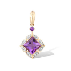 Genuine 14K Yellow Gold Pendant Sparking Diamond Amethyst