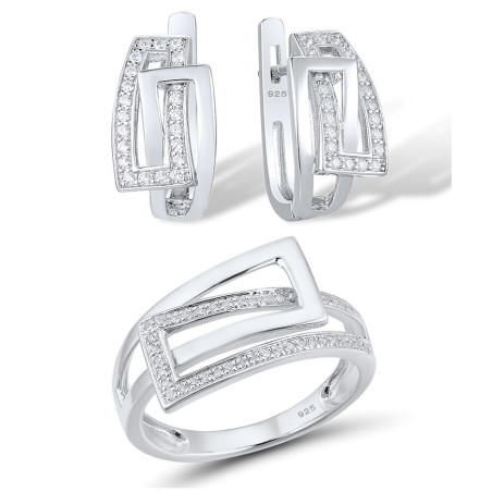 цагаан Гялалзсан циркон Алтаар бүрсэн мөнгөн  ээмэг бөгж