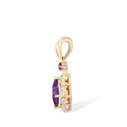 Genuine 14K Yellow Gold Pendant Sparking Diamond Amethyst