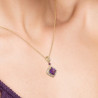 Genuine 14K Yellow Gold Pendant Sparking Diamond Amethyst