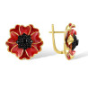 Red enamel flower black spinel Gold plated Sterling sivler jewelry set