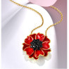 Red enamel flower black spinel Gold plated Sterling sivler jewelry set