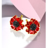 Red enamel flower black spinel Gold plated Sterling sivler jewelry set