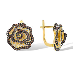 Nano brown spinel  Yellow Gold plated Flower  Set