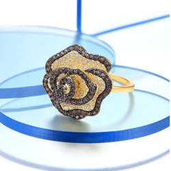 Nano brown spinel  Yellow Gold plated Flower  Set