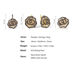 Nano brown spinel  Yellow Gold plated Flower  Set