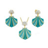 Blue enamel yellow gold plated pendant earring set