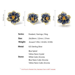 Цэнхэр шпинель Шар болор цэцгэн S925 сорьцтой  мөнгөн хослол