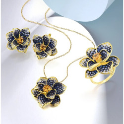 Blue Spinel Yellow Crystal Flower S925 Sterling Silver Jewelry set