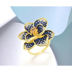 Blue Spinel Yellow Crystal Flower S925 Sterling Silver Jewelry set