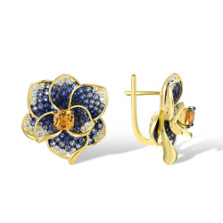 Blue Spinel Yellow Crystal Flower S925 Sterling Silver Jewelry set