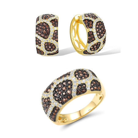 Yellow Gold plated Nano brown spinel Flower  Set