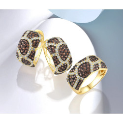 Yellow Gold plated Nano brown spinel Flower  Set