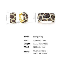 Yellow Gold plated Nano brown spinel Flower  Set