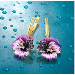 Amethyst  purple Enemal Flower S925 Sterling Silver Set