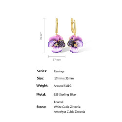 Amethyst  purple Enemal Flower S925 Sterling Silver Set