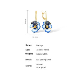 Blue  Zircon blue Enemal Flower S925 Sterling Silver Set