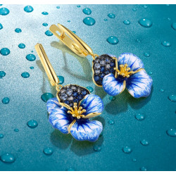 Blue  Zircon blue Enemal Flower S925 Sterling Silver Set