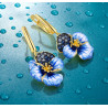 Blue  Zircon blue Enemal Flower S925 Sterling Silver Set