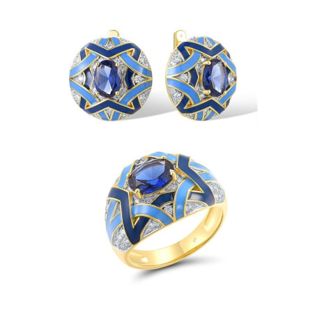 925 Sterling Silver Blue enamel zircon jewelry set