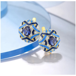 925 Sterling Silver Blue enamel zircon jewelry set