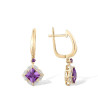 Genuine 14K Yellow Gold  Sparking Diamond Amethyst Earring's