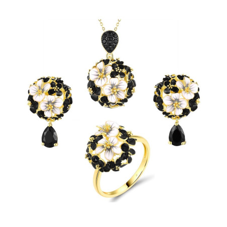 Хар шпинель шигтгээтэй Шар алтаар бүрсэн Цэцгийн хослол